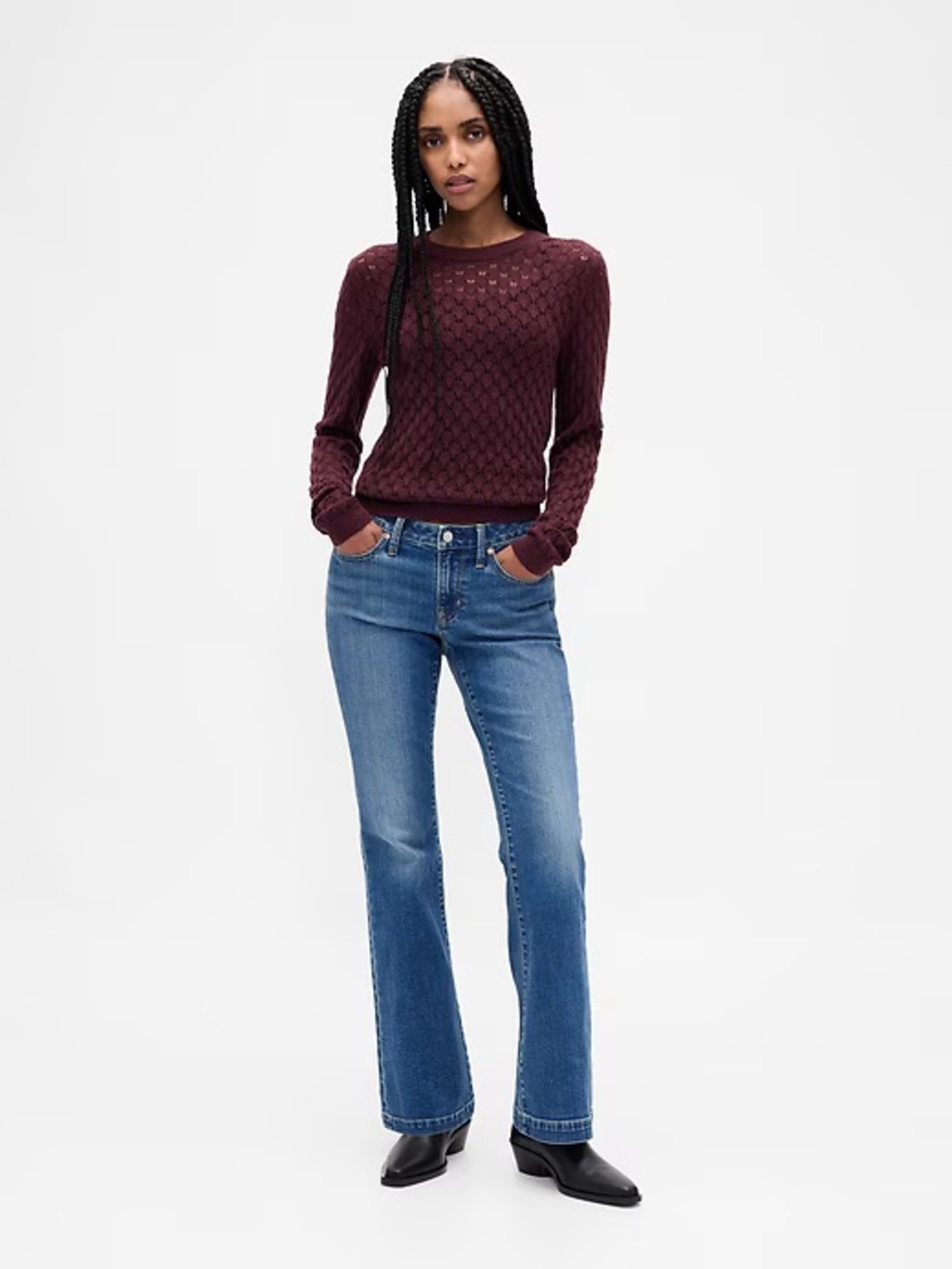 GAP Women’s Burgundy/Plum Pointelle Crewneck Sweater, new without tags size L - Picture 4 of 4
